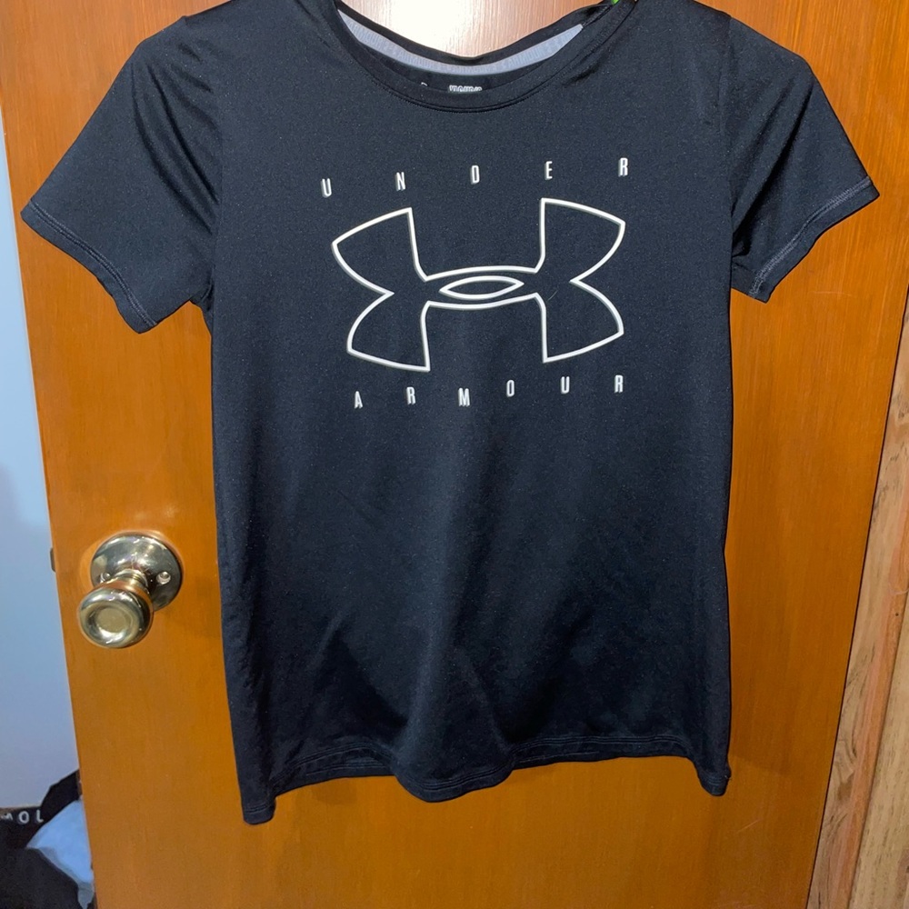 Black Under Armor shirt with white lettering